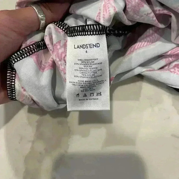Lands End Bathing Suit Tankini Swim Top Black Pink Floral Paisley Print Womens 4 - Picture 5 of 5
